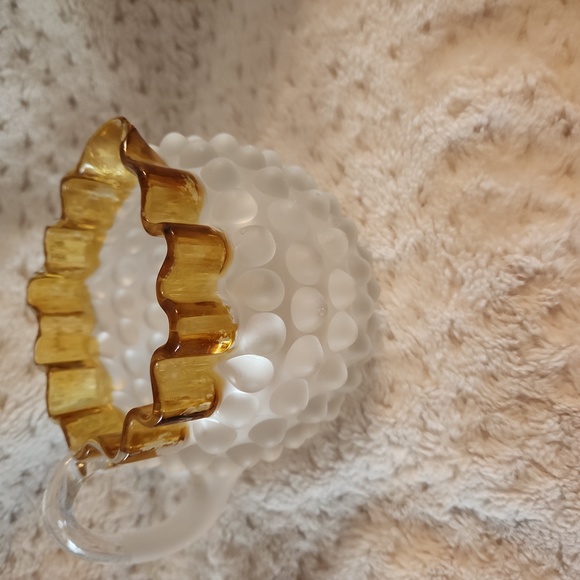 Vintage Hobbs, Brockunier & Co #323 Hobknail Frosted Glass Creamer Marigold Trim - Picture 3 of 5